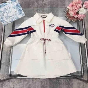 New designer girl partydress Logo jacquard child dress Size 100-150 Embroidered logo baby skirt POLO collar Kids frock